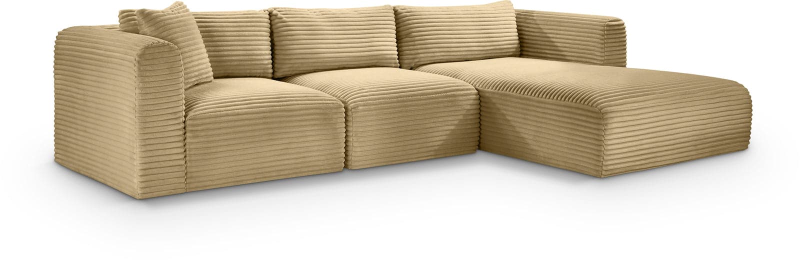 Faye 114" Camel Corduroy Performance Fabric Upholstered Sectional, 3-Piece — Vista 1 (1/3)