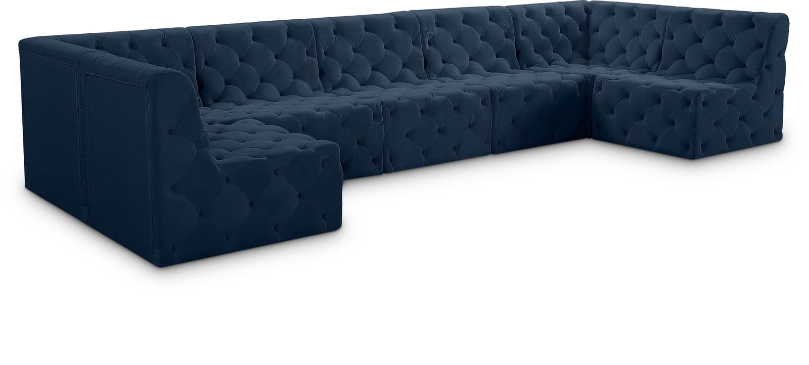 Faye 157" Navy Velvet Upholstered Sectional, 7-Piece — Vista 1 (1/3)