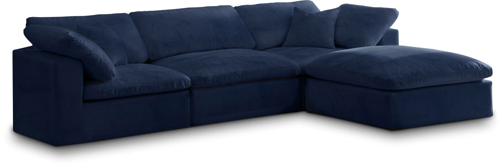 Florence 119" Navy Velvet Upholstered Overstuffed Fiber Filled Comfort Sectional, 4-Piece — View 1 (1/3)
