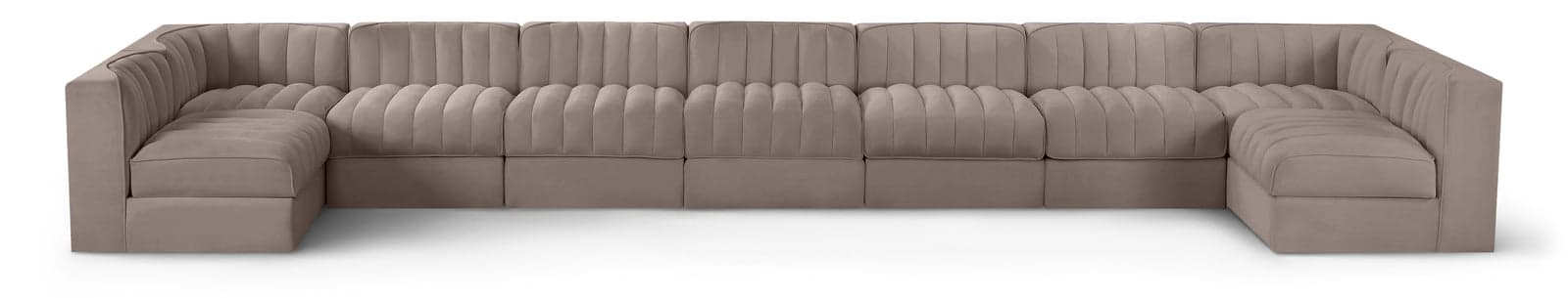 Talia Taupe Velvet Performance Fabric Upholstered Sectional, 9-Piece — Vista 1 (1/3)