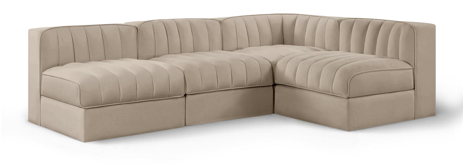 Talia Beige Velvet Performance Fabric Upholstered Sectional, 4-Piece — Vista 1 (1/3)
