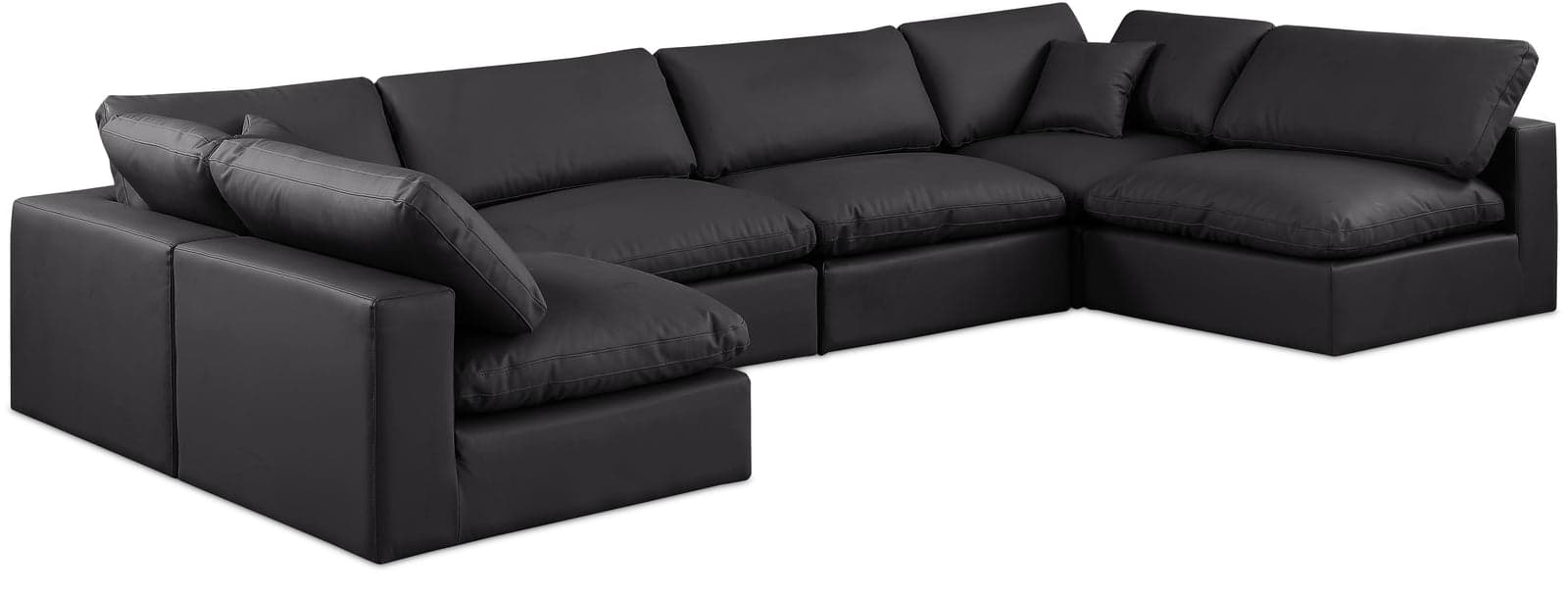 Farrah 158" Black Vegan Leather Upholstered Sectional, 6-Piece (Style 3) — View 1 (1/3)