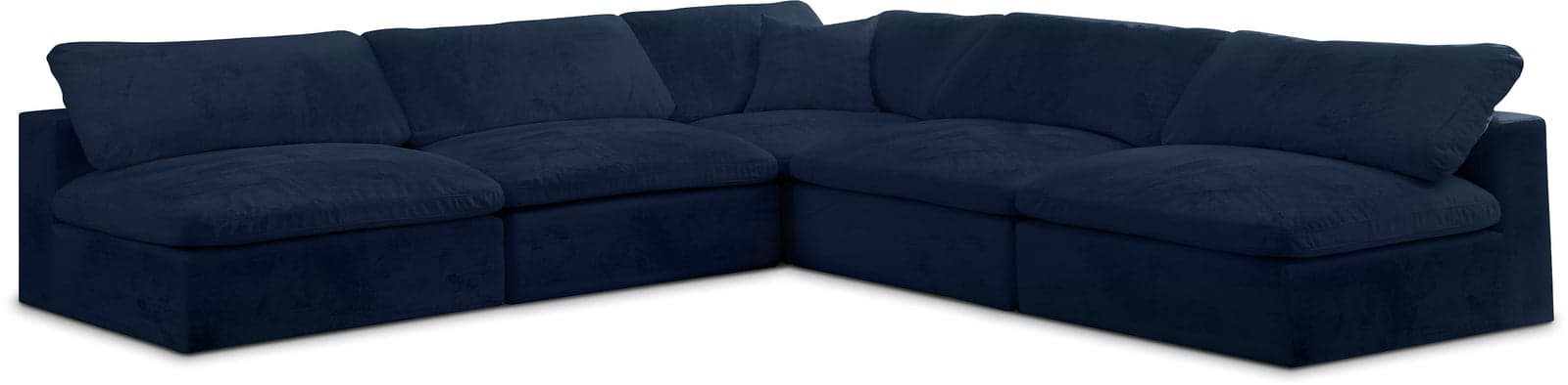 Florence 118" Navy Velvet Upholstered Overstuffed Fiber Filled Comfort Sectional, 5-Piece — View 1 (1/3)