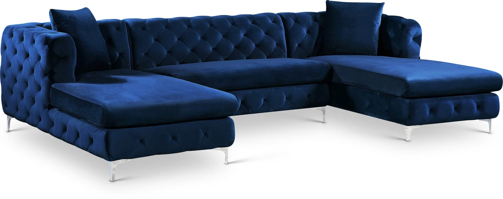 Greer 127" Navy Velvet Upholstered Sectional, 3-Piece — View 1 (1/3)