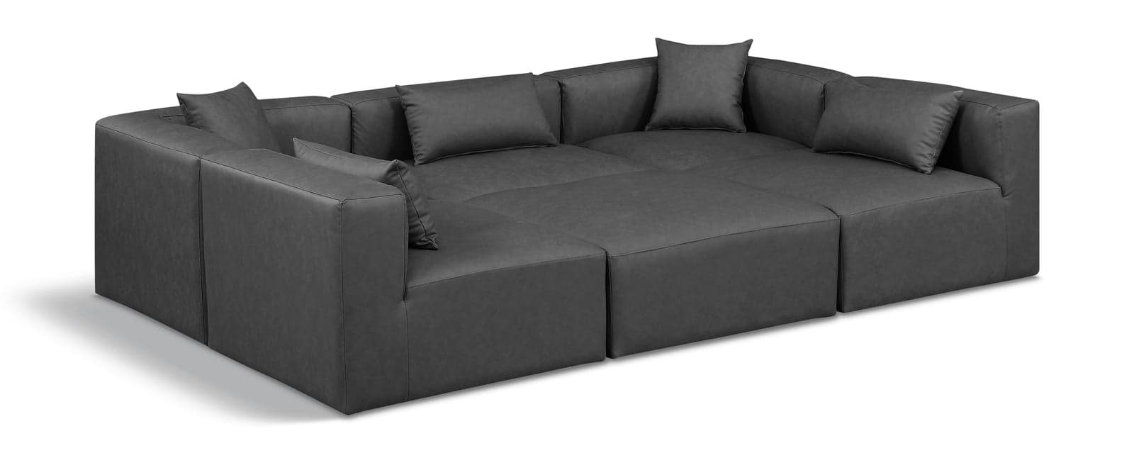 Farrah 108" Charcoal Vegan Leather Upholstered Sectional, 6-Piece — View 1 (1/3)