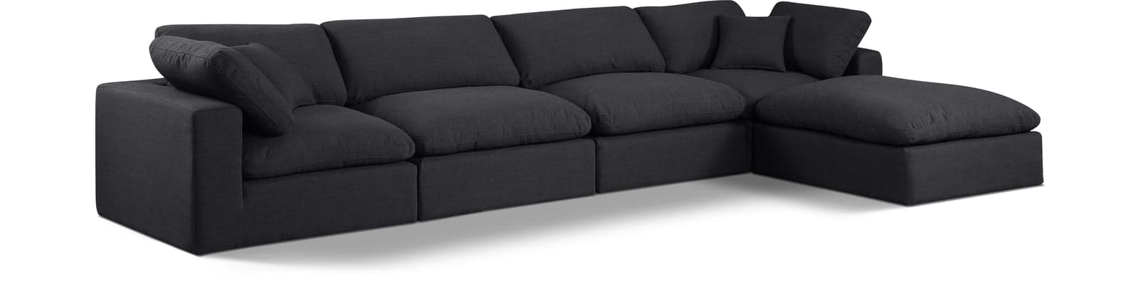 Farrah 158" Black Linen Textured Fabric Upholstered Sectional, 5-Piece — Vista 1 (1/3)