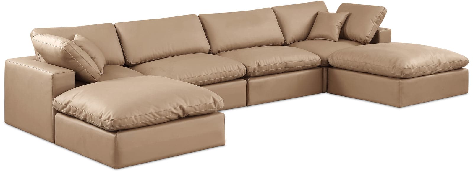 Farrah 158" Tan Vegan Leather Upholstered Sectional, 6-Piece (Style 2) — View 1 (1/3)