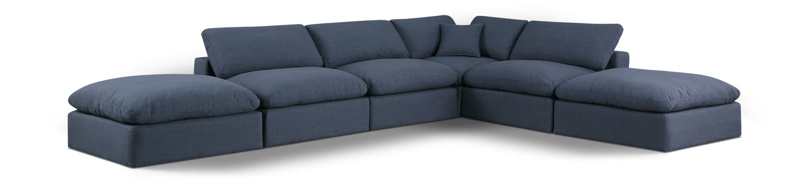 Farrah 157" Navy Linen Textured Fabric Upholstered Sectional, 6-Piece — Vista 1 (1/3)