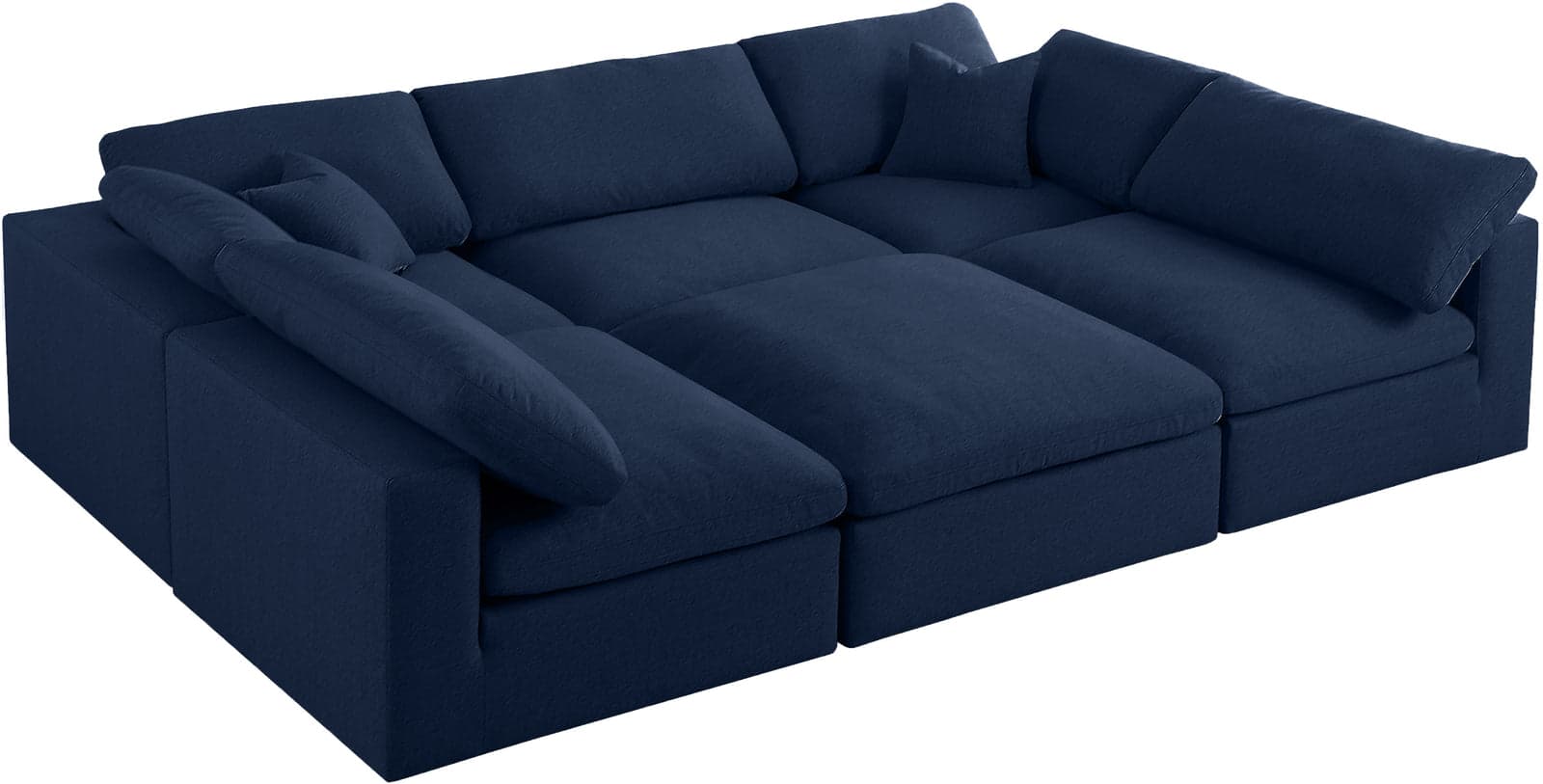 Camden 119" Navy Linen Textured Fabric Upholstered Deluxe Comfort Sectional, 6-Piece — Vista 1 (1/3)