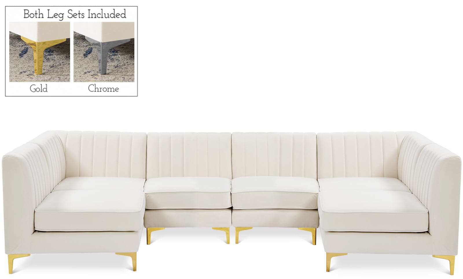 Quinn 116.5" Cream Velvet Upholstered Sectional, 6-Piece (Style 2) — Vista 1 (1/3)