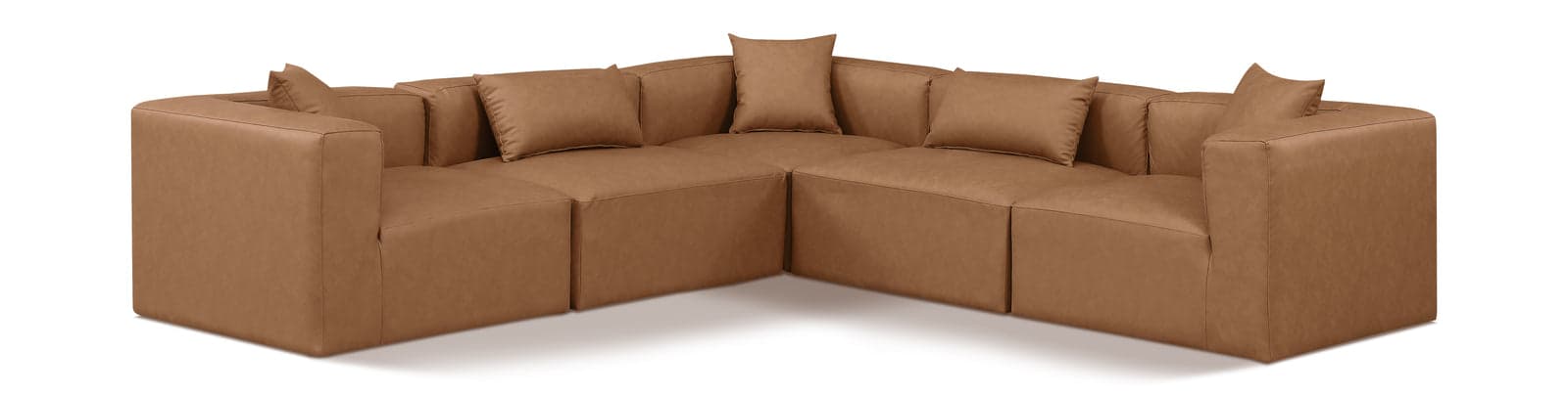 Farrah 108" Brown Vegan Leather Upholstered Sectional, 5-Piece (Style 2) — View 1 (1/3)