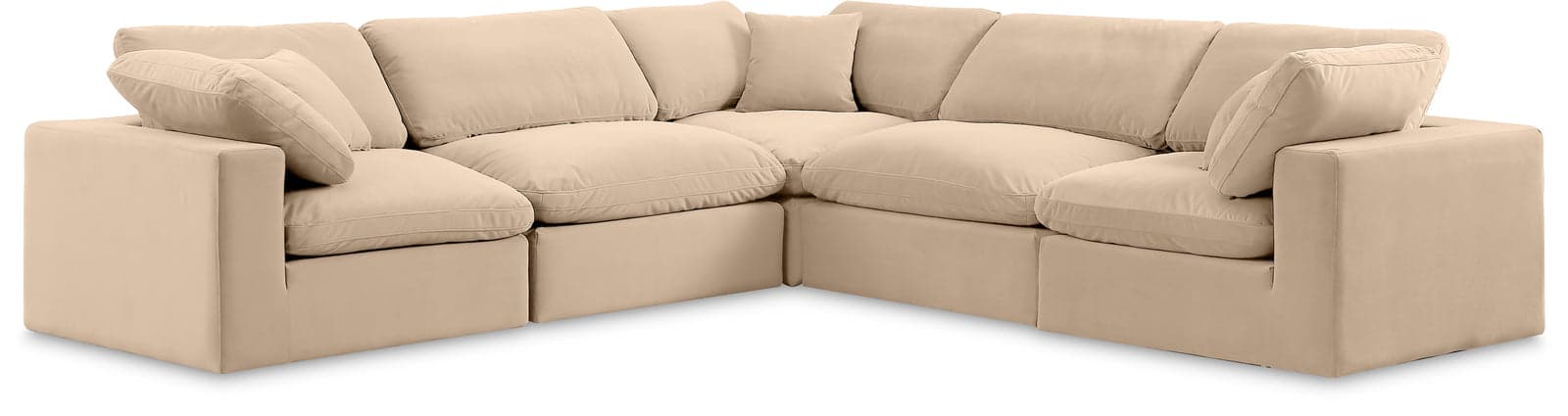 Farrah 119" Beige Velvet Upholstered Sectional, 5-Piece — Vista 1 (1/3)