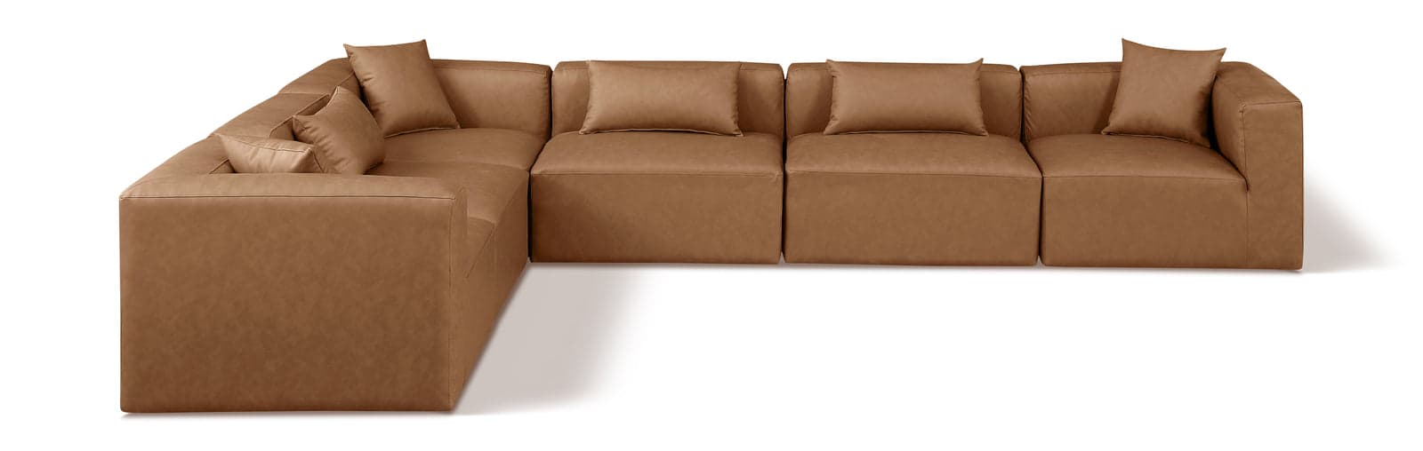 Farrah 144" Brown Vegan Leather Upholstered Sectional, 6-Piece — View 1 (1/3)
