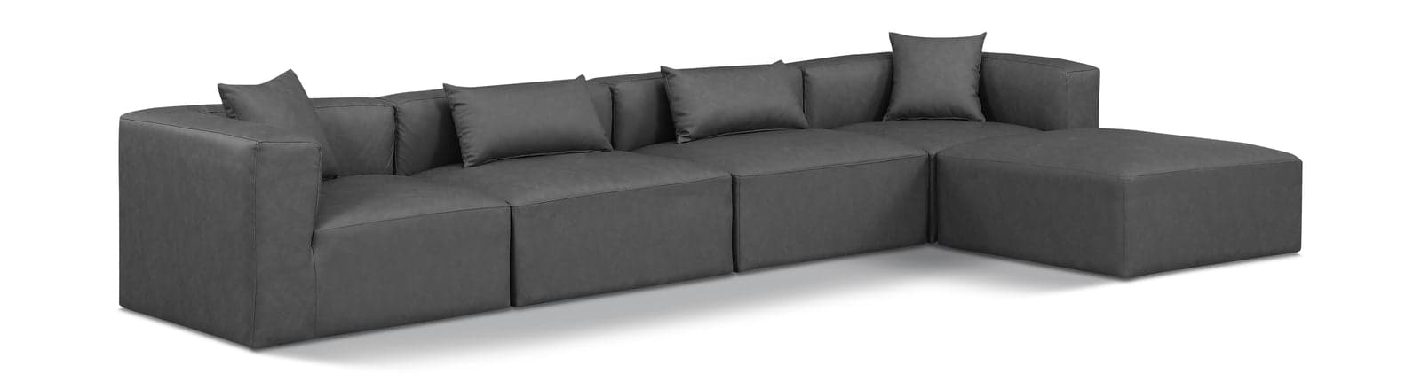 Farrah 144" Charcoal Vegan Leather Upholstered Sectional, 5-Piece — Vista 1 (1/3)