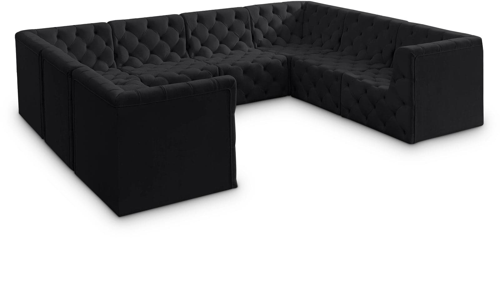 Faye 128" Black Velvet Upholstered Sectional, 8-Piece — View 1 (1/3)