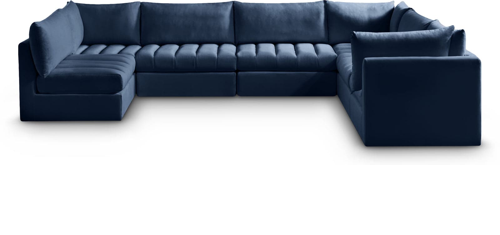 Rowan 140" Navy Velvet Upholstered Sectional, 7-Piece — View 1 (1/3)