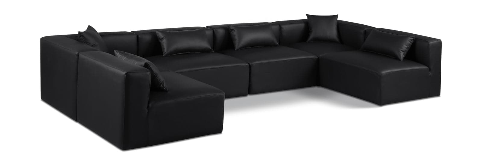 Farrah 144" Black Vegan Leather Upholstered Sectional, 6-Piece (Style 3) — View 1 (1/3)