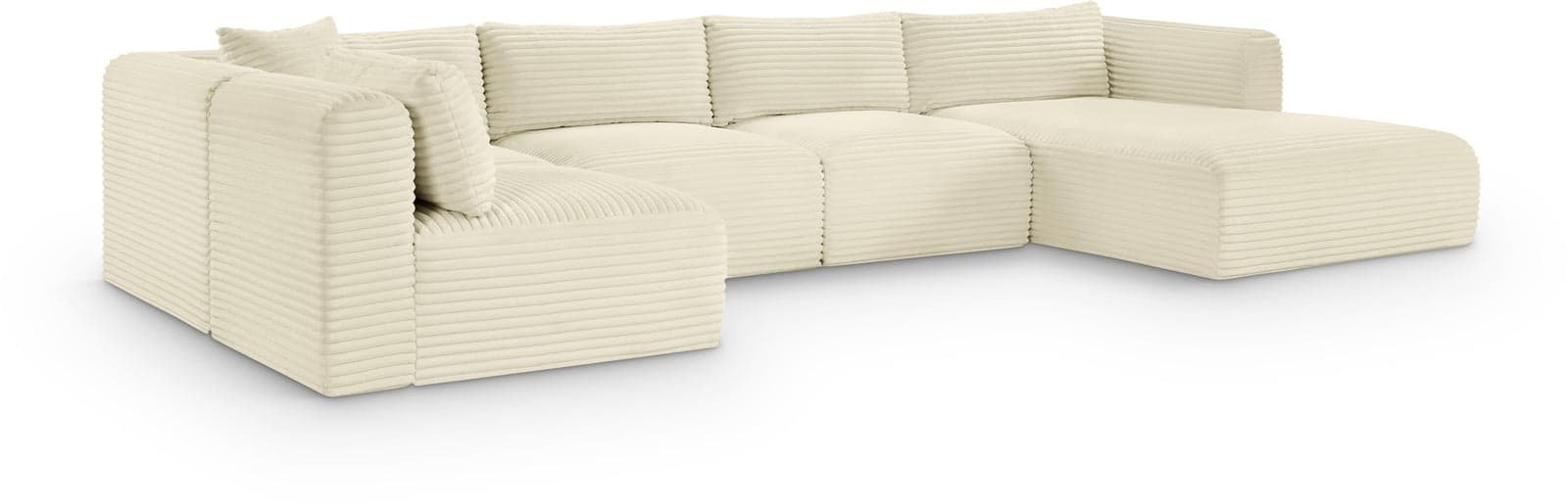 Faye 145" Cream Corduroy Performance Fabric Upholstered Sectional, 5-Piece (Style 2) — View 1 (1/3)