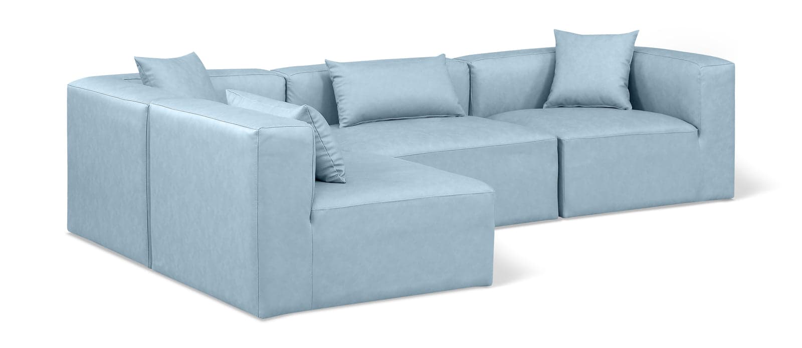 Farrah 108" Light Blue Vegan Leather Upholstered Sectional, 4-Piece (Style 2) — View 1 (1/3)