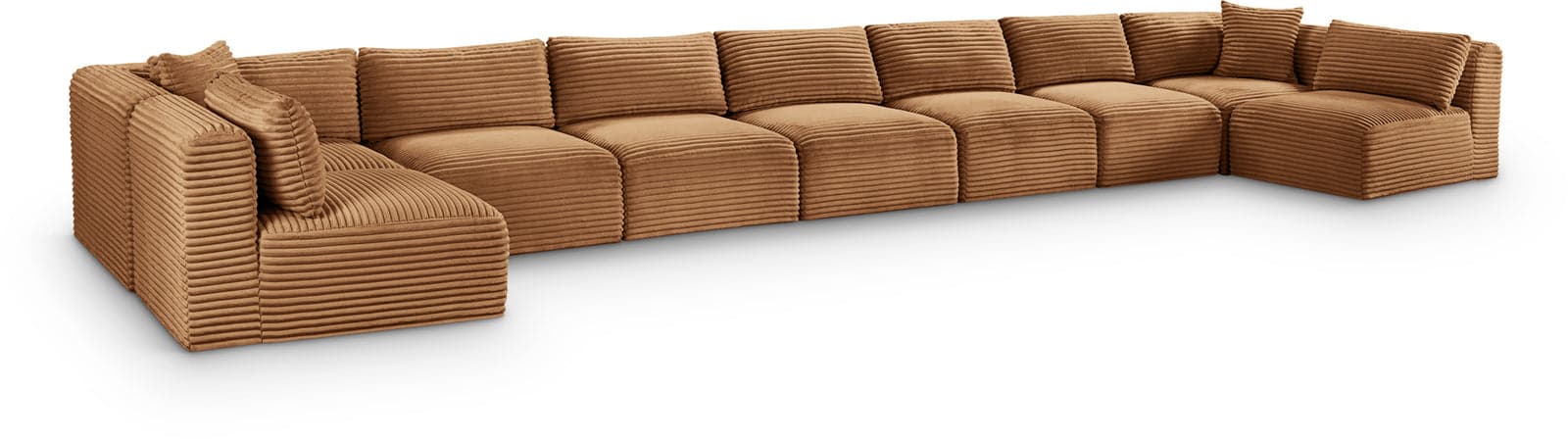 Faye 233" Saddle Corduroy Performance Fabric Upholstered Sectional, 9-Piece — Vista 1 (1/3)