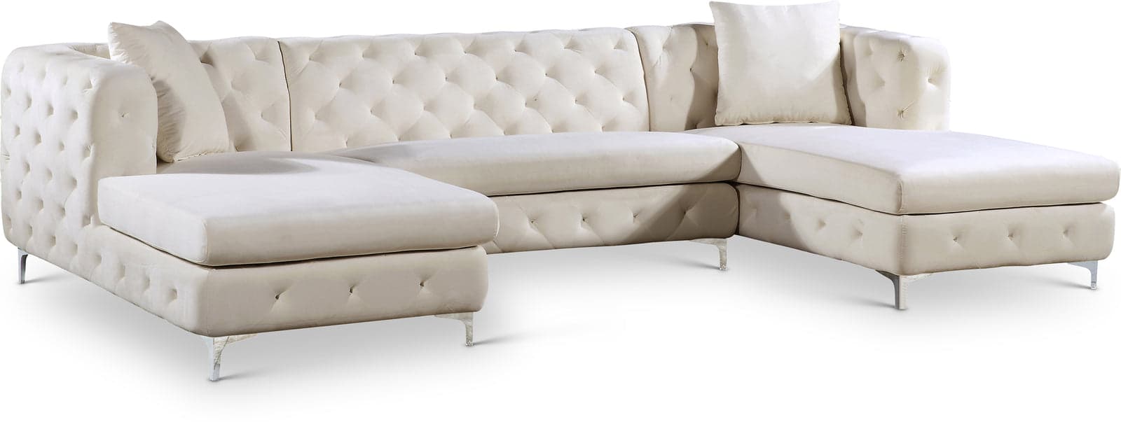 Greer 127" Cream Velvet Upholstered Sectional, 3-Piece — View 1 (1/3)
