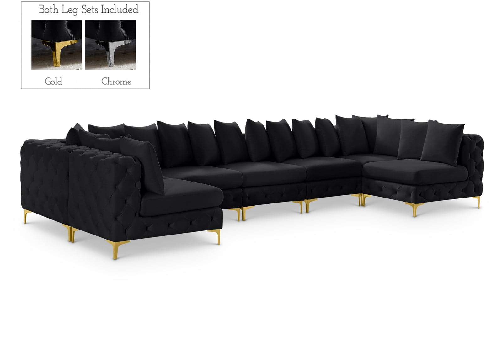 Monroe 169" Black Velvet Upholstered Sectional, 7-Piece — Vista 1 (1/3)