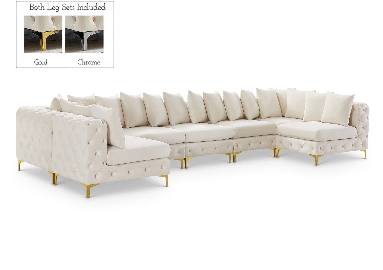 Monroe 169" Cream Velvet Upholstered Sectional, 7-Piece — Vista 1 (1/3)
