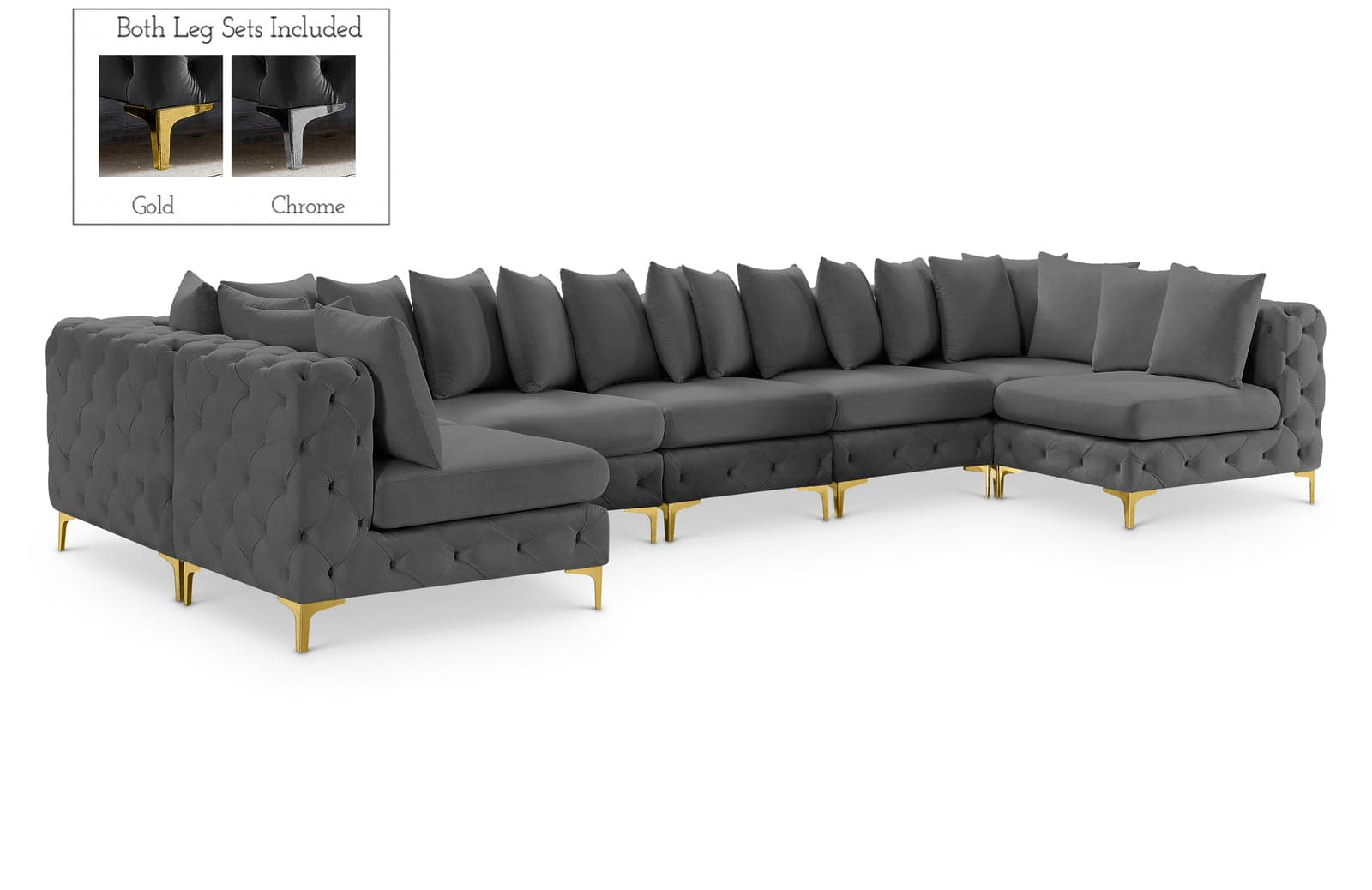 Monroe 169" Grey Velvet Upholstered Sectional, 8-Piece — Vista 1 (1/3)