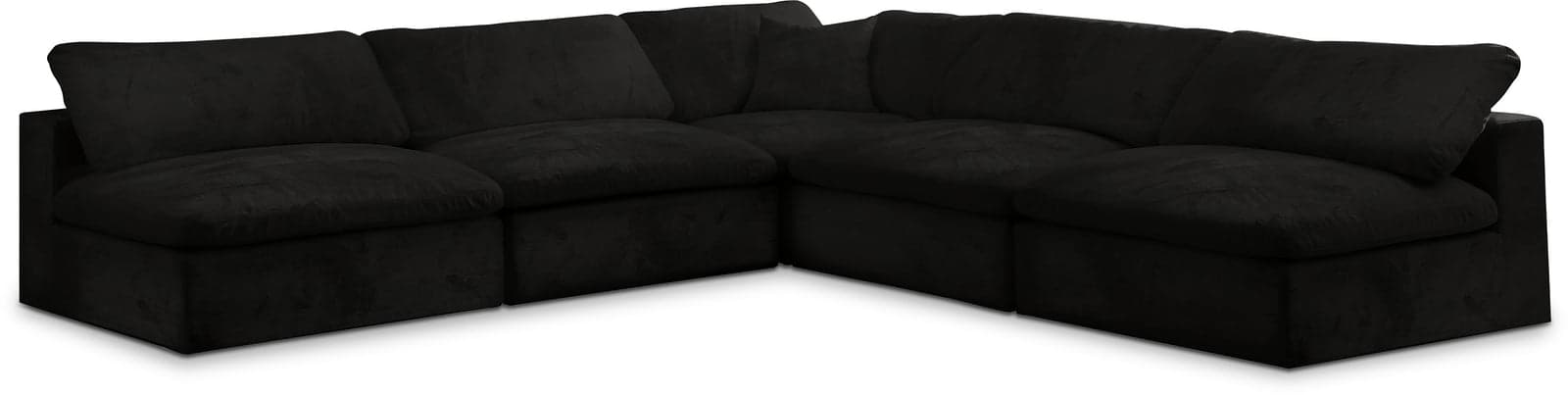 Florence 118" Black Velvet Upholstered Overstuffed Fiber Filled Comfort Sectional, 5-Piece — View 1 (1/3)