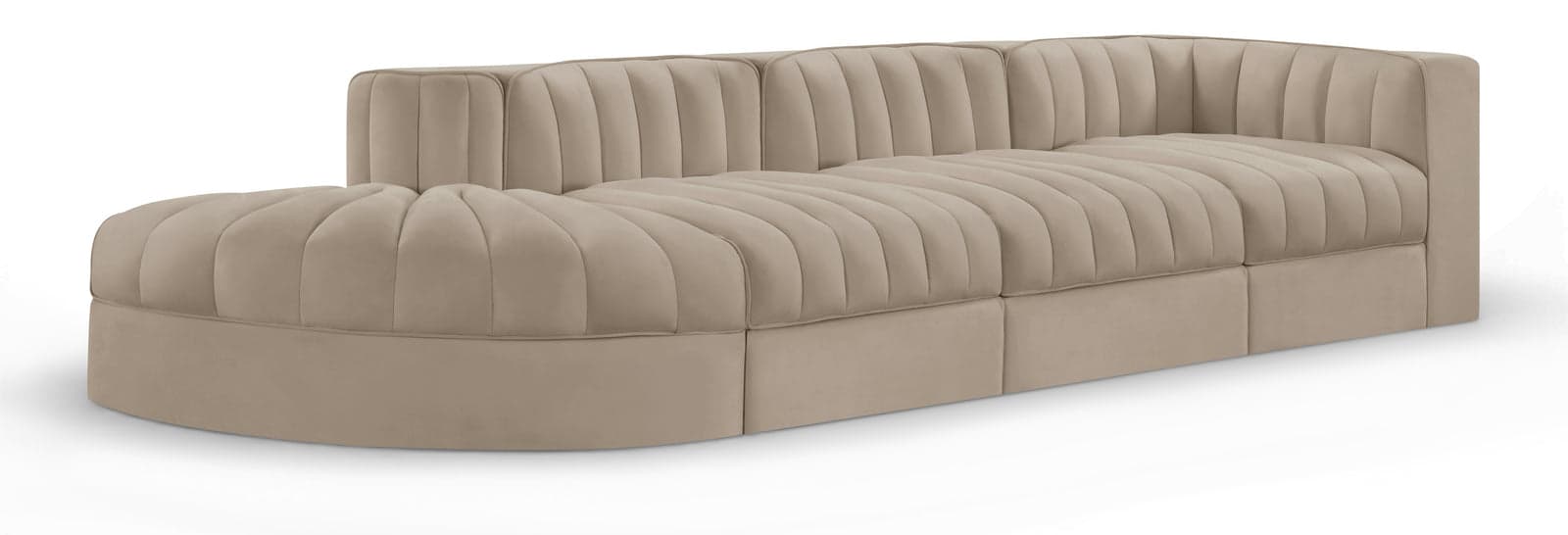 Talia Beige Velvet Performance Fabric Upholstered Sectional, 4-Piece (Style 4) — Vista 1 (1/3)