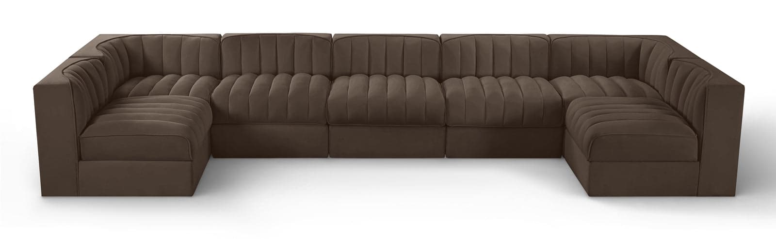 Talia Brown Velvet Performance Fabric Upholstered Sectional, 7-Piece (Style 2) — Vista 1 (1/3)