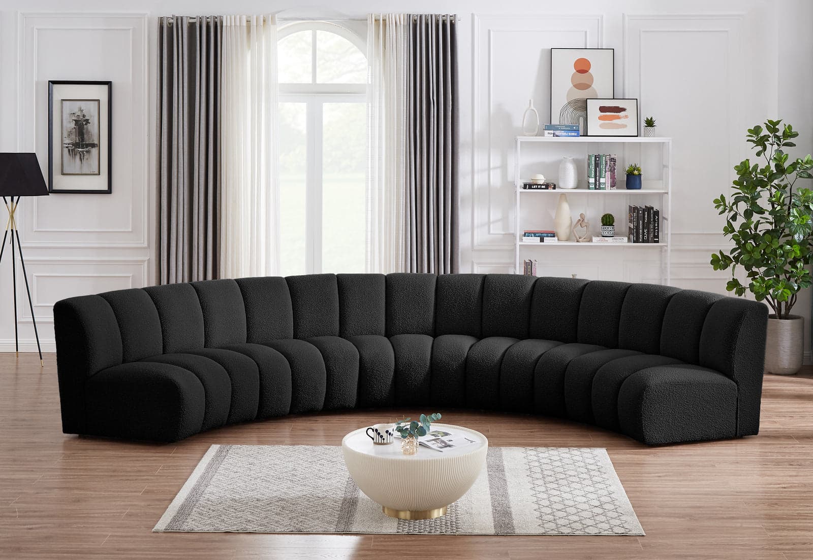Isolde 167" Black Boucle Fabric Upholstered Sectional, 5-Piece — Vista 1 (1/3)