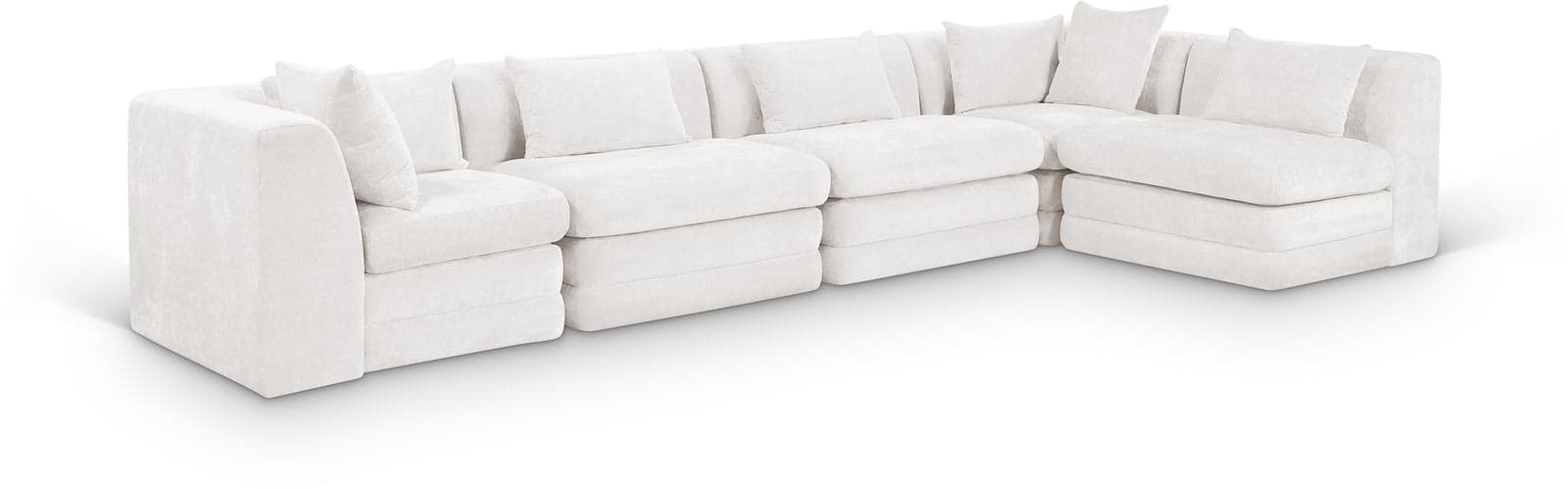 Willow 152" Cream Chenille Fabric Upholstered 5Pc. Sectional, 5-Piece (Style 2) — Vista 1 (1/3)