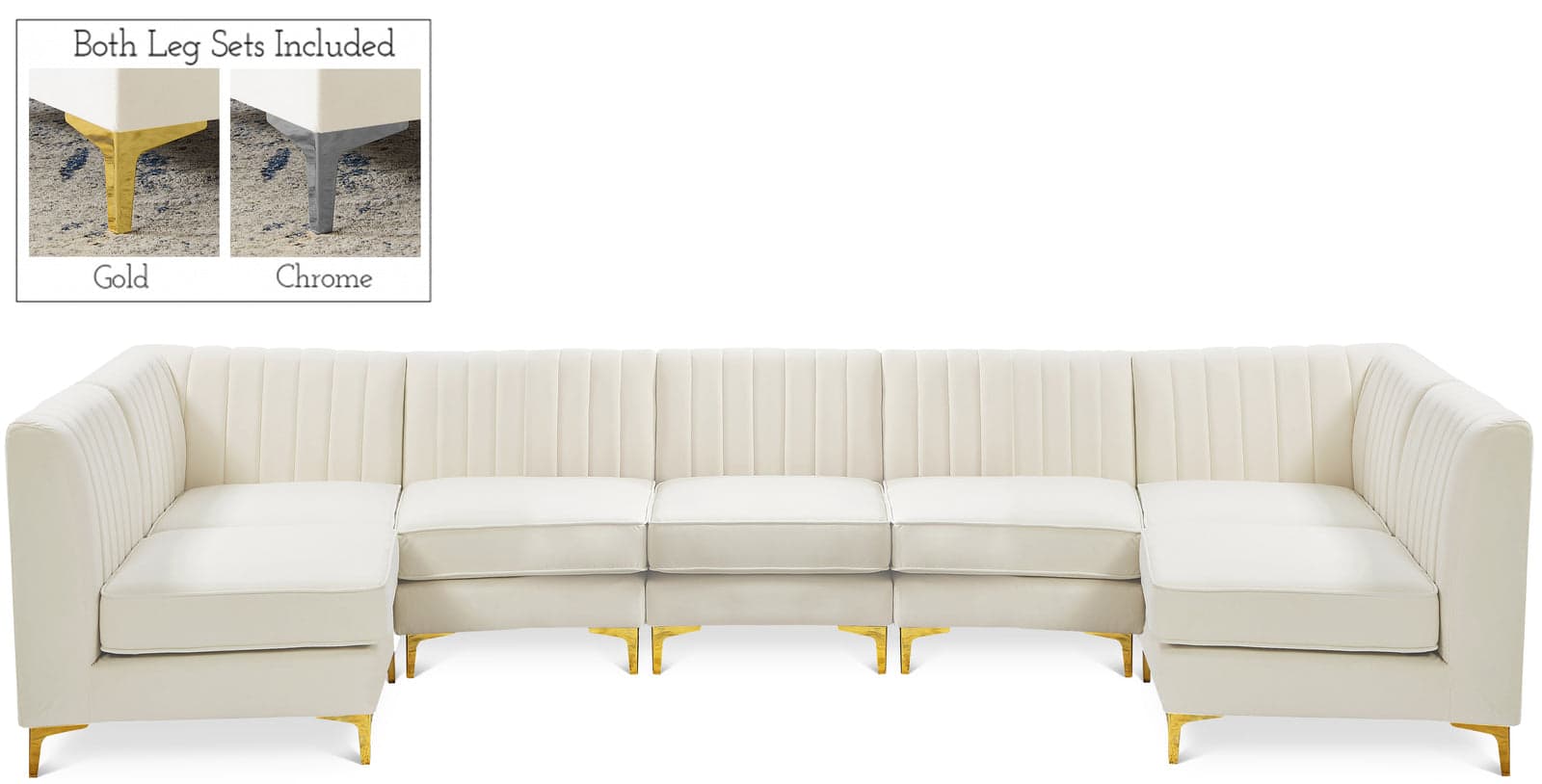 Quinn 142" Cream Velvet Upholstered Sectional, 7-Piece — Vista 1 (1/3)