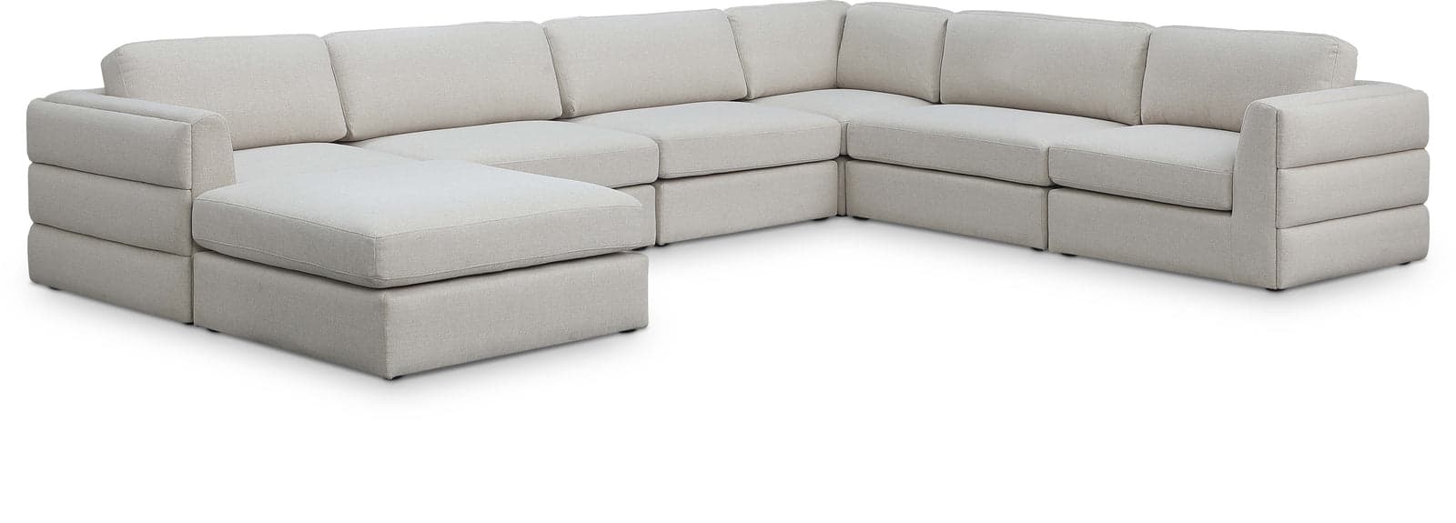 Celeste 152" Beige Linen Textured Fabric Upholstered Sectional, 7-Piece — View 1 (1/3)