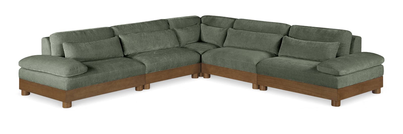 Kira 127.75" Green Chenille Fabric Upholstered Sectional, 5-Piece — Vista 1 (1/3)