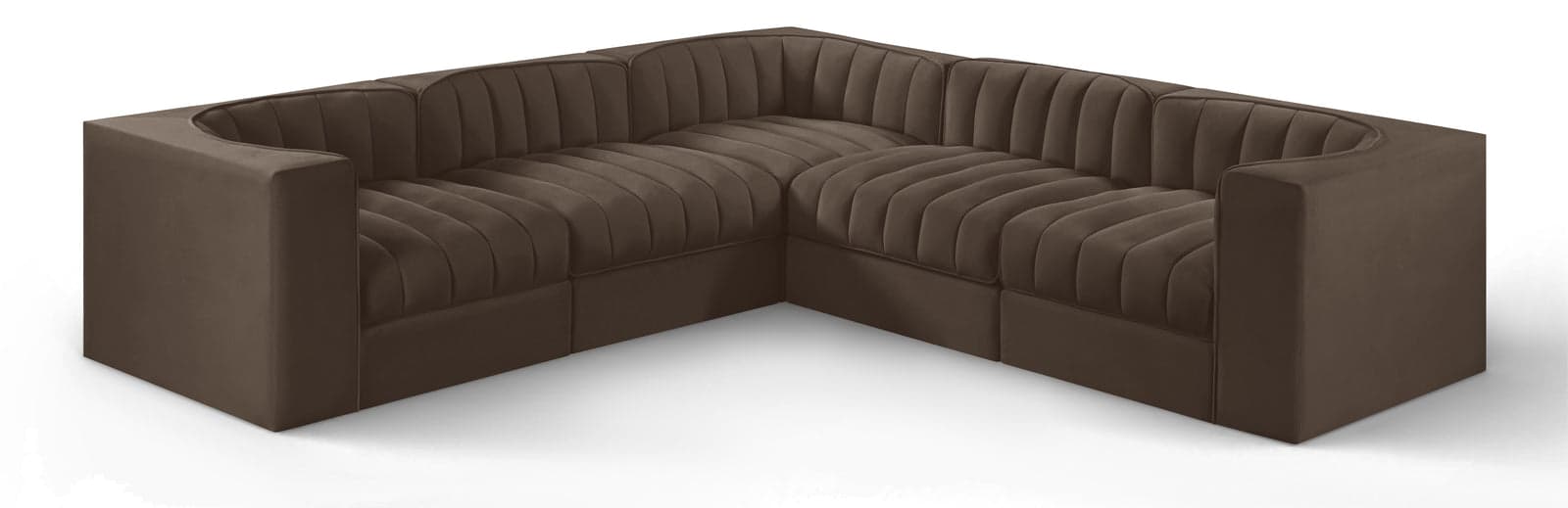 Talia Brown Velvet Performance Fabric Upholstered Sectional, 5-Piece (Style 2) — Vista 1 (1/3)