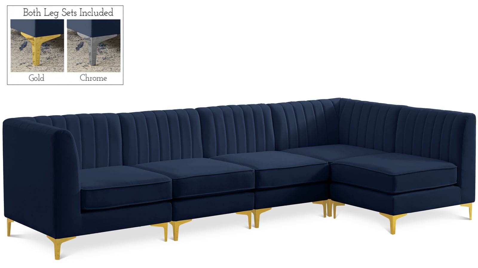 Quinn 116.5" Navy Velvet Upholstered Sectional, 5-Piece — Vista 1 (1/3)