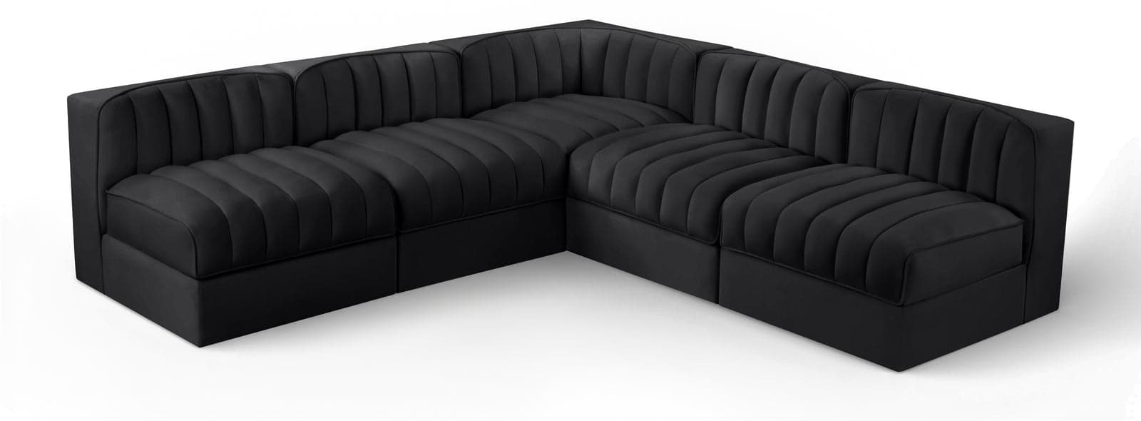 Talia Black Velvet Performance Fabric Upholstered Sectional, 5-Piece — View 1 (1/3)
