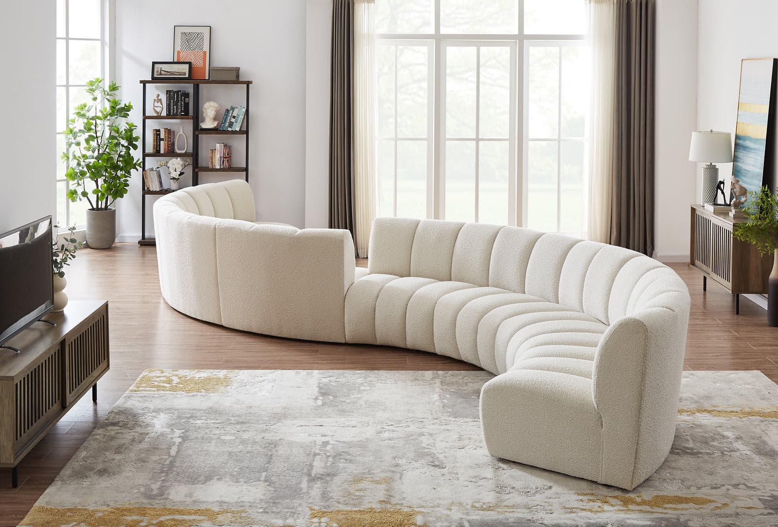 Isolde 268" Cream Boucle Fabric Upholstered Sectional, 8-Piece — Vista 1 (1/3)