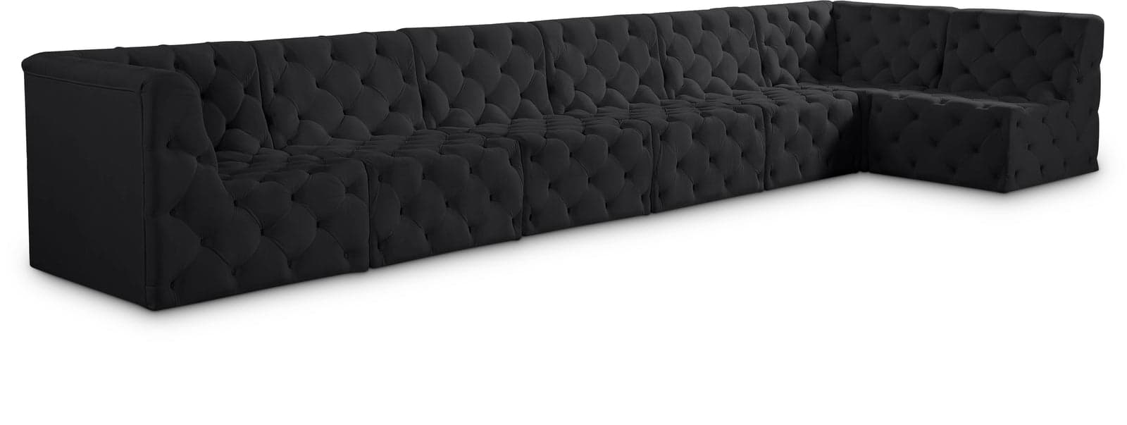 Faye 186" Black Velvet Upholstered Sectional, 7-Piece — View 1 (1/3)