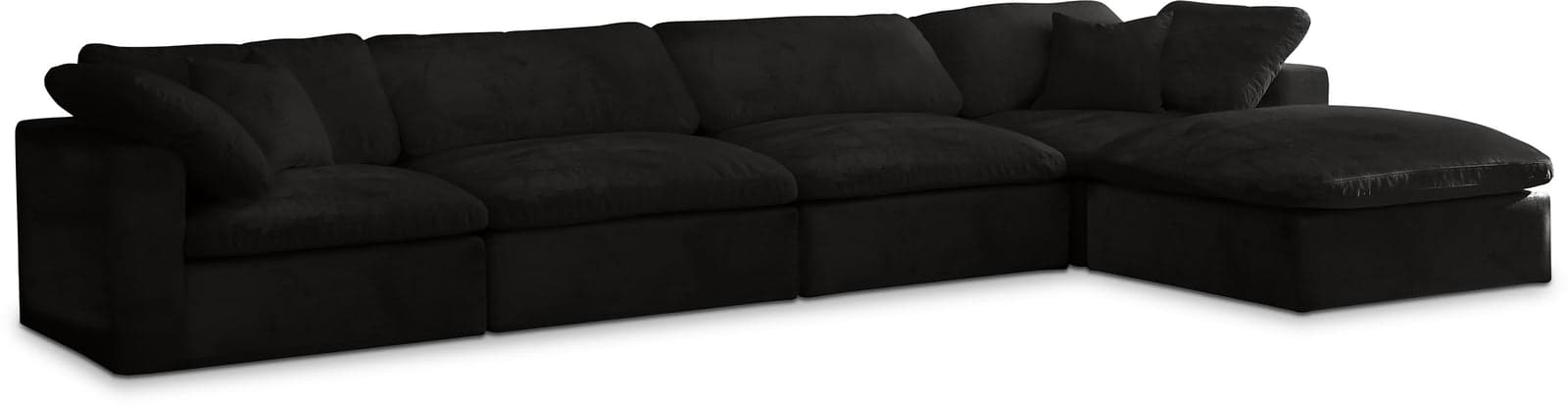 Florence 158" Black Velvet Upholstered Overstuffed Fiber Filled Comfort Sectional, 5-Piece — View 1 (1/3)