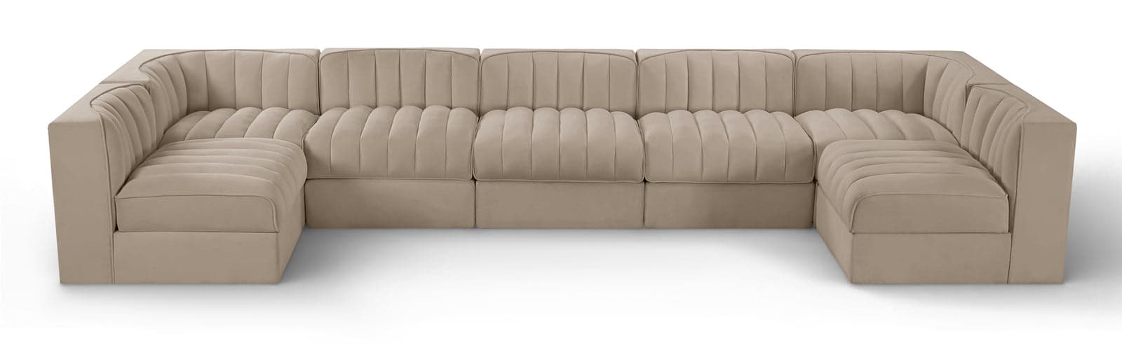 Talia Beige Velvet Performance Fabric Upholstered Sectional, 7-Piece (Style 2) — Vista 1 (1/3)