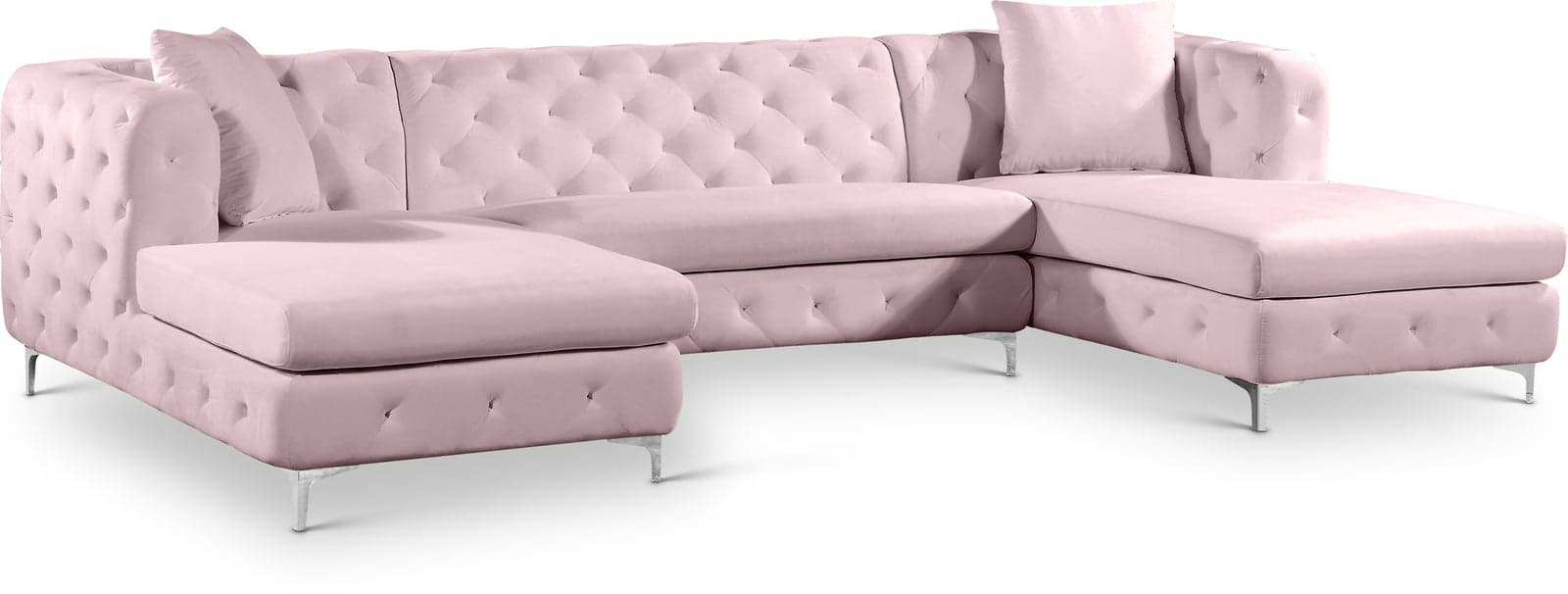 Greer 127" Pink Velvet Upholstered Sectional, 3-Piece — View 1 (1/3)