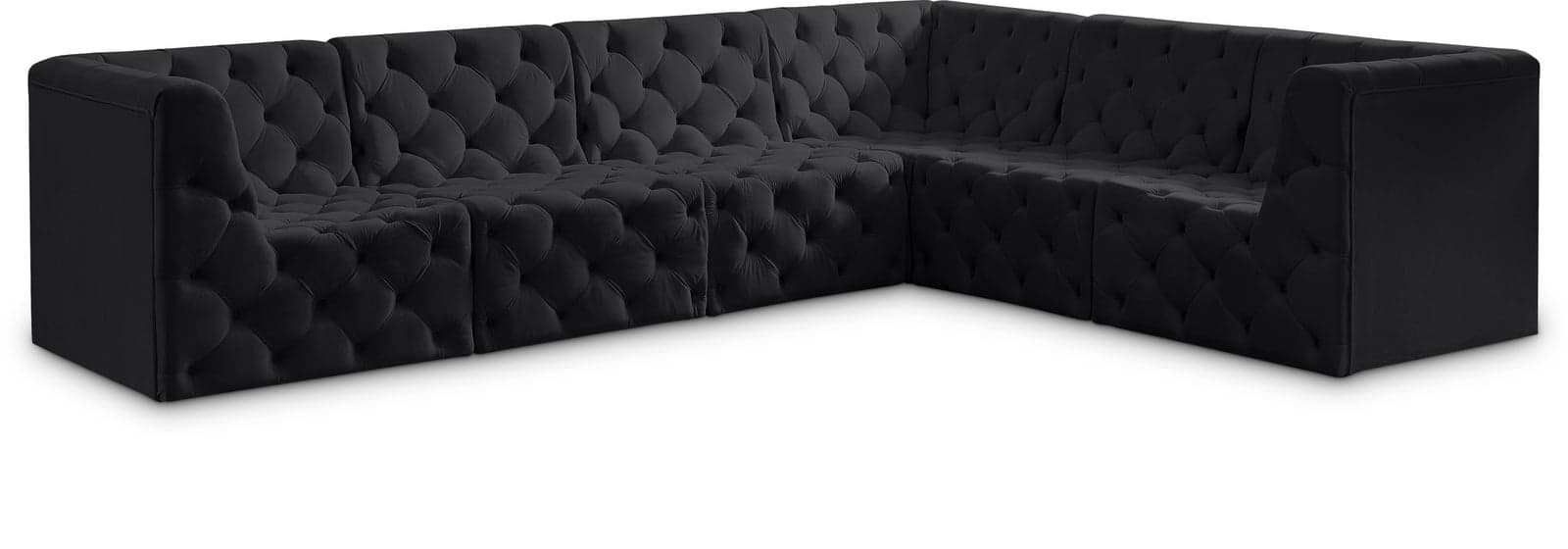 Faye 128" Black Velvet Upholstered Sectional, 6-Piece — View 1 (1/3)