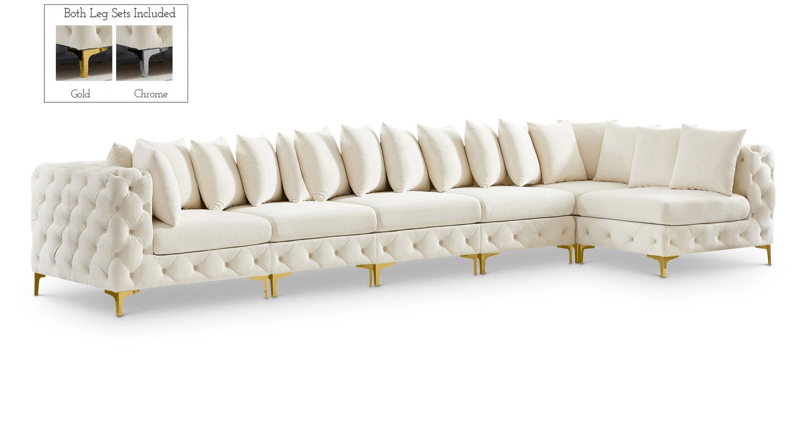 Monroe 169" Cream Velvet Upholstered Sectional, 6-Piece — View 1 (1/3)