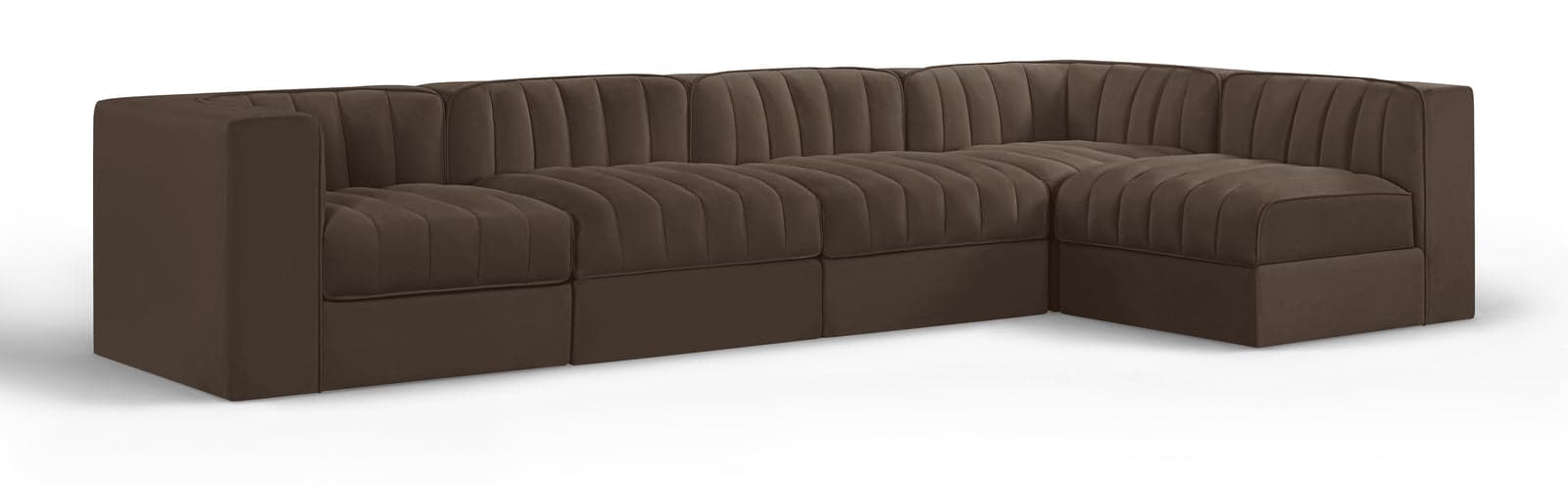 Talia Brown Velvet Performance Fabric Upholstered Sectional, 5-Piece (Style 5) — Vista 1 (1/3)