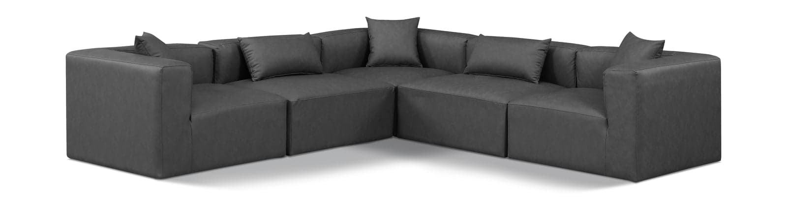 Farrah 108" Charcoal Vegan Leather Upholstered Sectional, 5-Piece (Style 2) — Vista 1 (1/3)