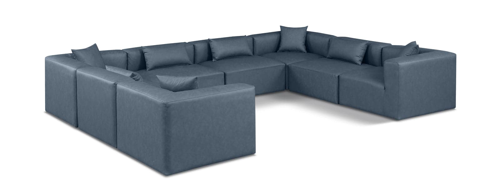 Farrah 144" Navy Vegan Leather Upholstered Sectional, 8-Piece — Vista 1 (1/3)