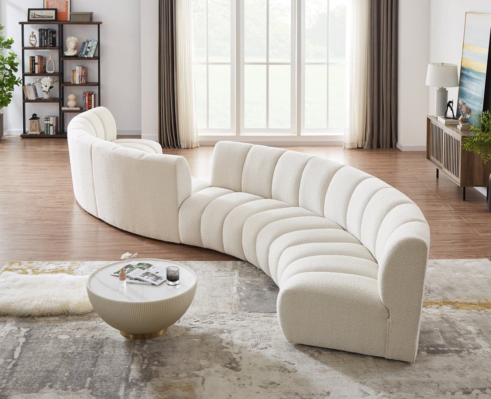 Isolde 217" Cream Boucle Fabric Upholstered Sectional, 6-Piece — Vista 1 (1/3)